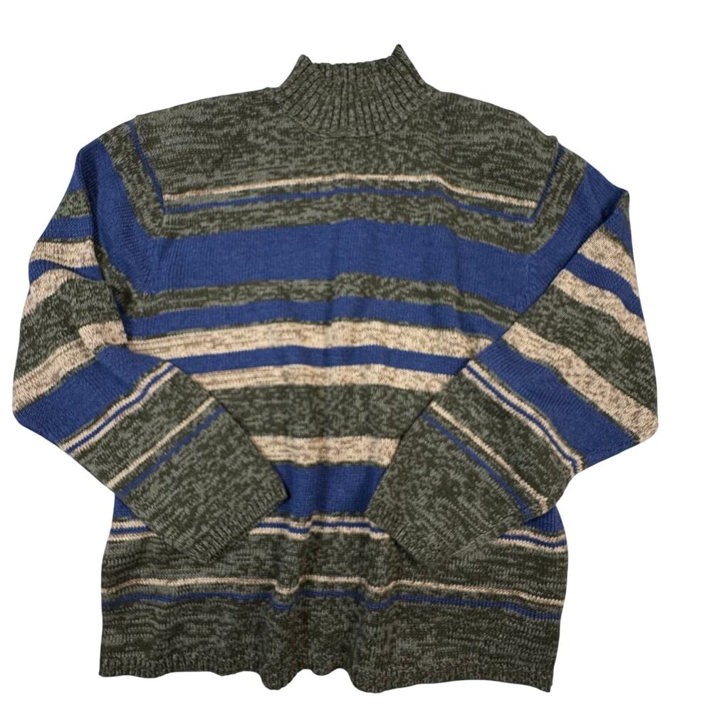 Christopher & Banks Vintage Striped Sweater Women's XL Green Mock Neck NWT